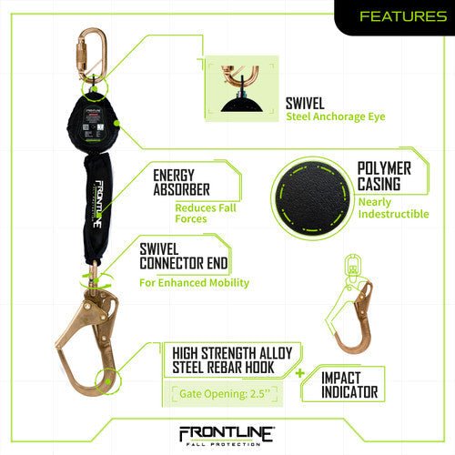 Frontline RPW061R Web Single Leg 6' SRL with Steel Rebar Hook End - Fire Protection Parts