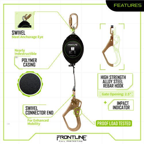 Frontline RPW20R Web Single Leg 20' SRL with Steel Rebar Hook End - Fire Protection Parts