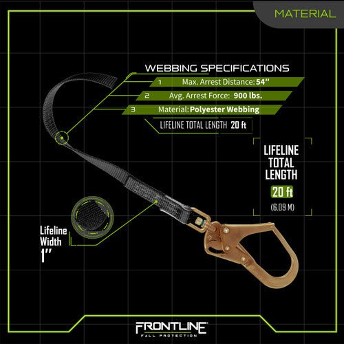Frontline RPW20R Web Single Leg 20' SRL with Steel Rebar Hook End - Fire Protection Parts