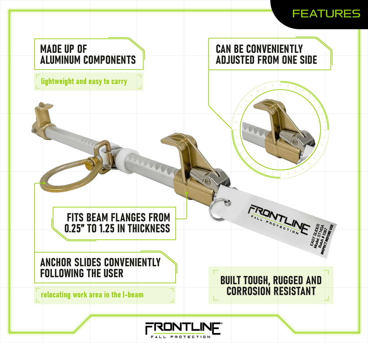 Frontline ST14SA Easy Slider Beam Walker Anchor for 3.5?? - 14?? Wide I - Beams - Fire Protection Parts