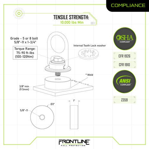 Frontline STMP10K - WO + STM10K - SA MEGA Swivel 10k Steel Anchor with Weld - on Puck - Fire Protection Parts