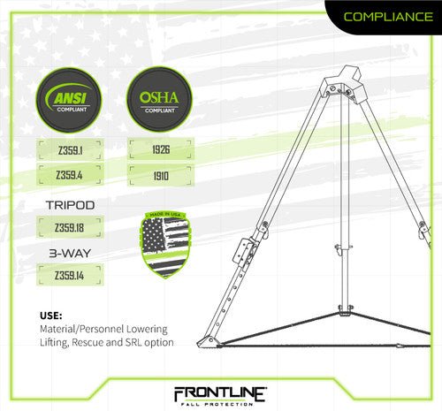 Frontline TAN07RA - US Patriot 7' Confined Space Tripod with 3 - Way Retrieval System - Made in USA - Fire Protection Parts