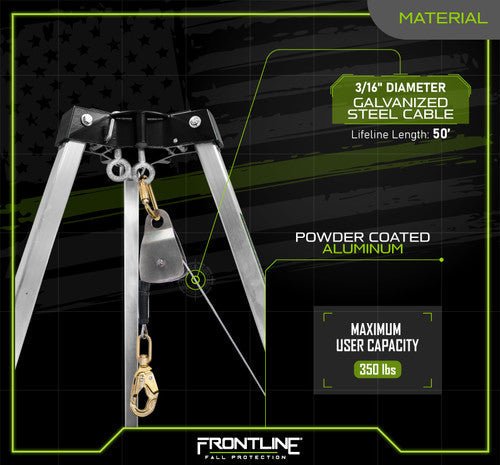 Frontline TAN07RA - US Patriot 7' Confined Space Tripod with 3 - Way Retrieval System - Made in USA - Fire Protection Parts