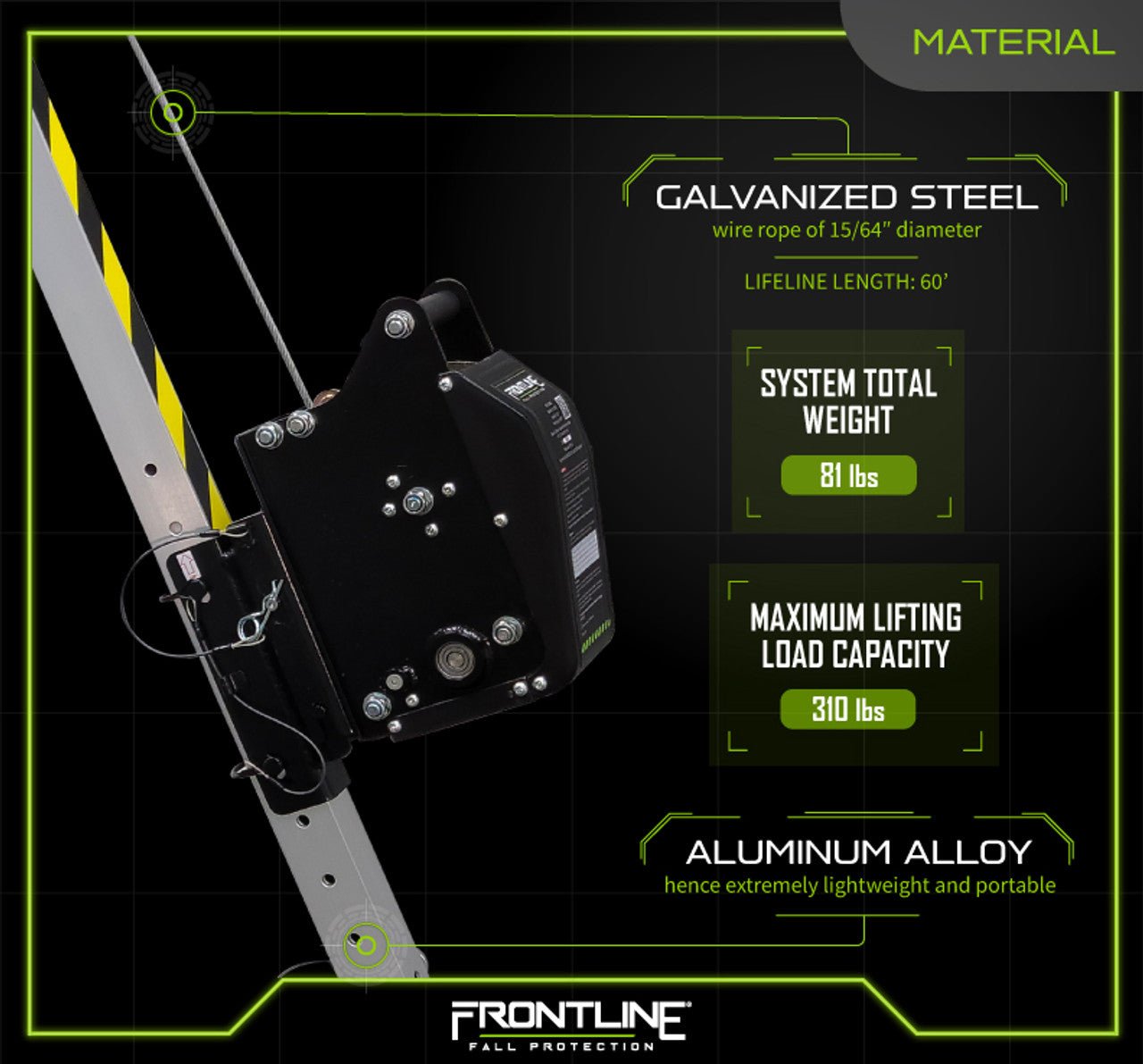 Frontline TAN07RU MEGApod Confined Space Kit 7' Aluminum Tripod with 60' Winch - Fire Protection Parts