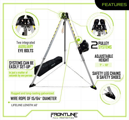 Frontline TAN10RU MEGApod Confined Space Kit 10' Aluminum Tripod with 60' Winch - Fire Protection Parts