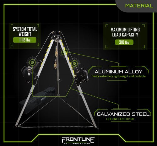 Frontline TAN10RURP MEGApod Confined Space 10' Aluminum Tripod with 60' Winch and 3 - Way SRL - Fire Protection Parts