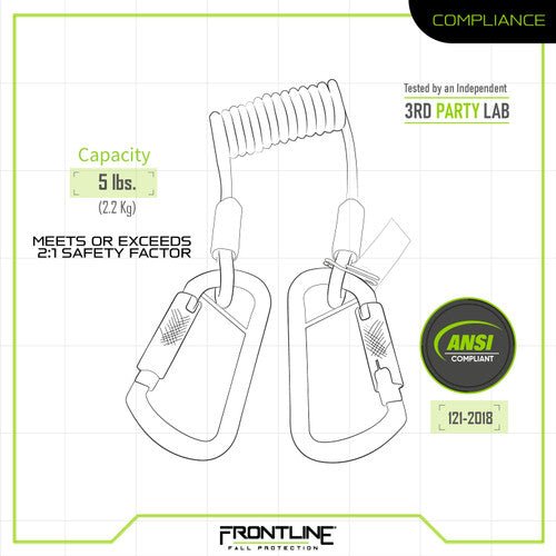 Frontline TLC05 ToolGrip Coil Tool Tether 5 lbs with Double Self - locking Aluminum Carabiner - Fire Protection Parts