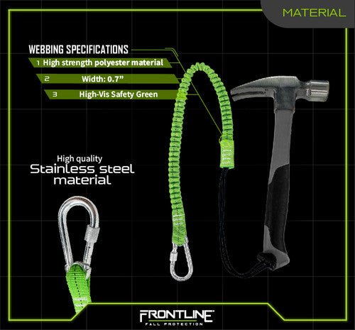 Frontline TLS15 ToolGrip Elastic Tool Tether 15 lbs with Steel Turn Lock Carabiner - Fire Protection Parts