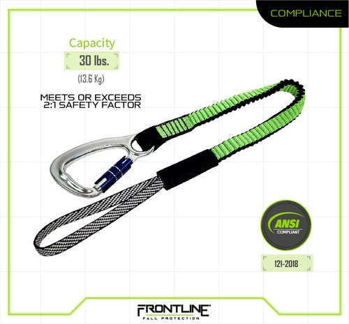 Frontline TLS30 ToolGrip Elastic Tool Tether 30 lbs with Self - locking Aluminum Carabiner - Fire Protection Parts