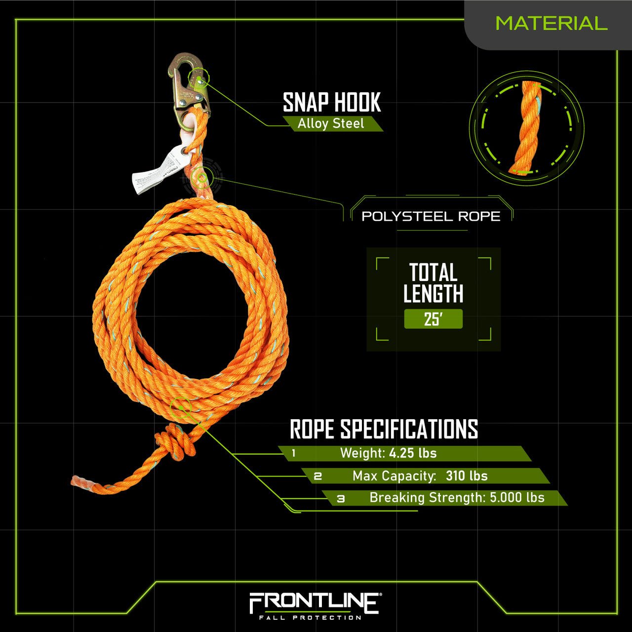 Frontline VLP25 Premium Vertical Lifeline 25' - Fire Protection Parts
