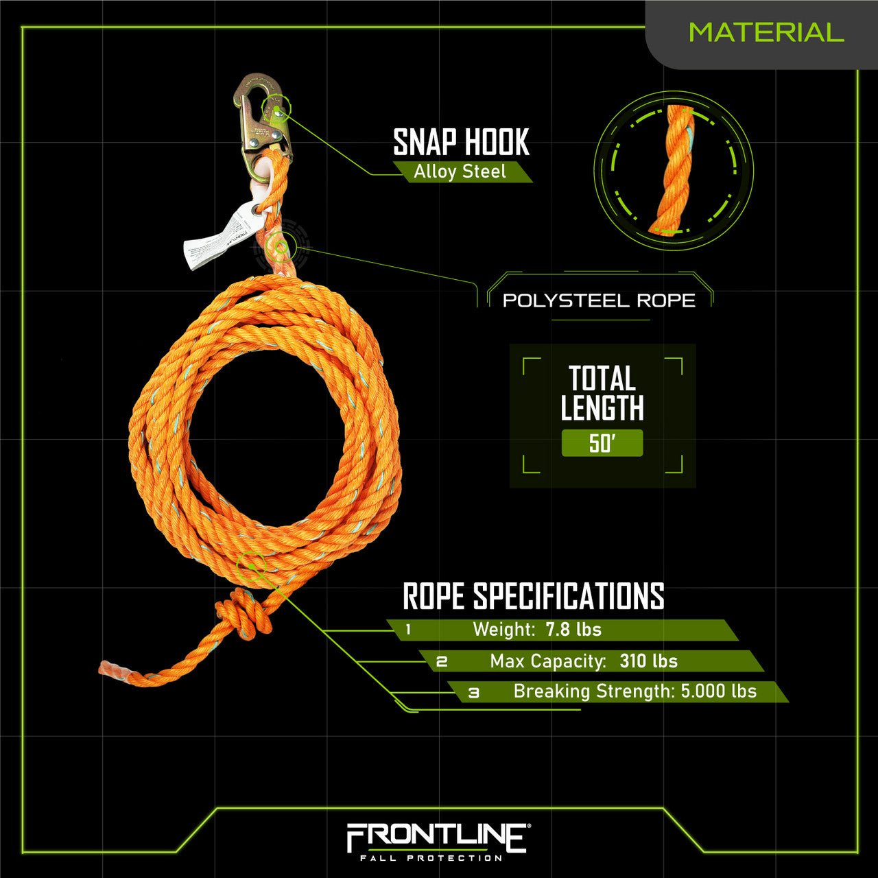 Frontline VLP50 Premium Vertical Lifeline 50' - Fire Protection Parts