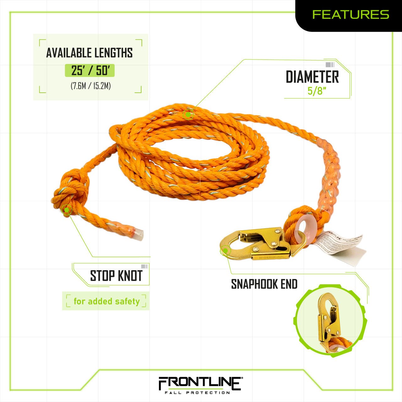 Frontline VLP50 Premium Vertical Lifeline 50' - Fire Protection Parts