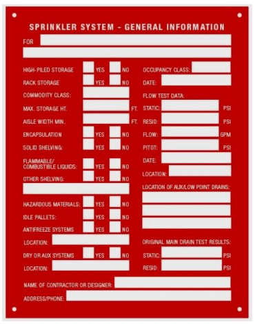 GENERAL INFORMATION SIGN - Fire Protection Parts