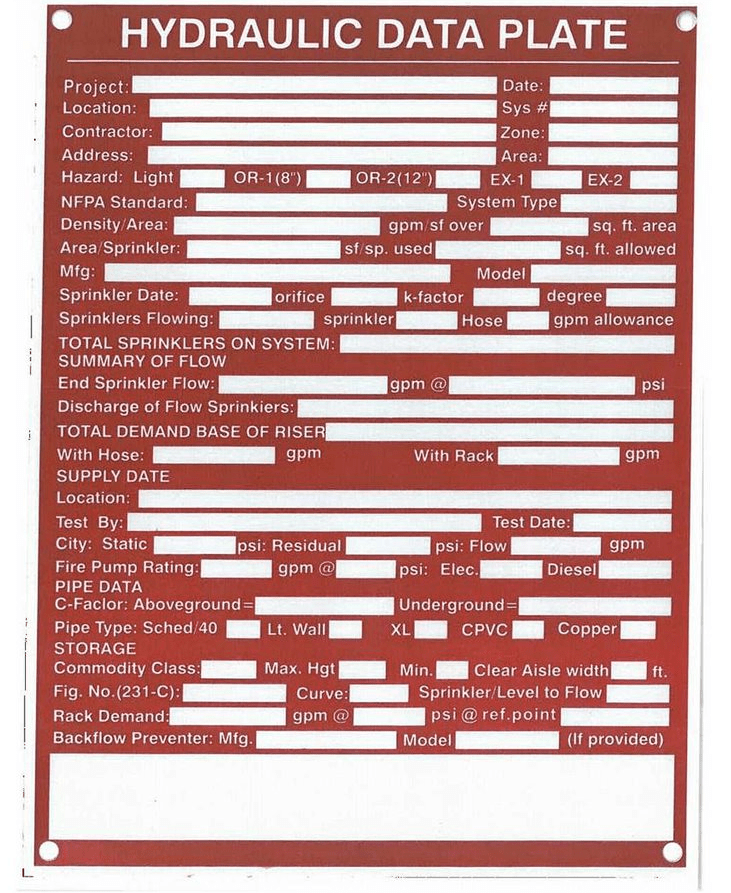 Hydraulic Systems Sign - Fire Protection Parts