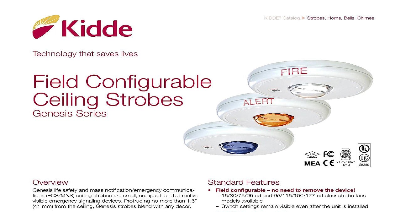 Kidde Compact Wall Strobe Red Fire Signal UL/FM Approved - Fire Protection Parts