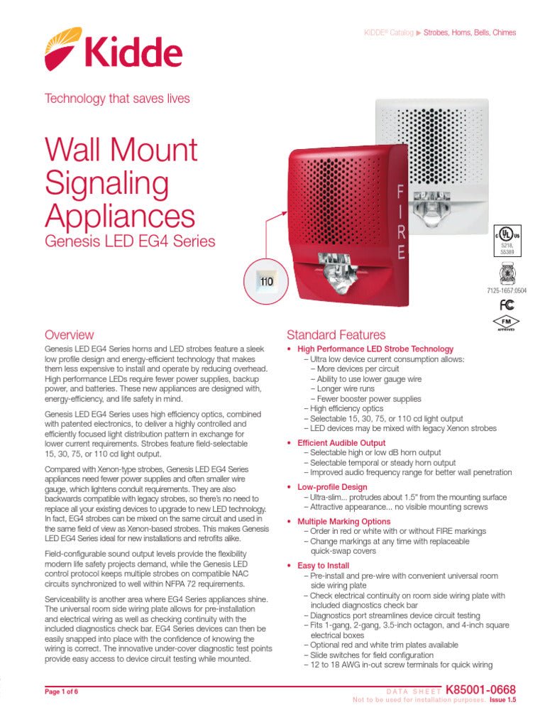 Kidde Genesis Wall Speaker Strobe White UL/FM Certified - Fire Protection Parts