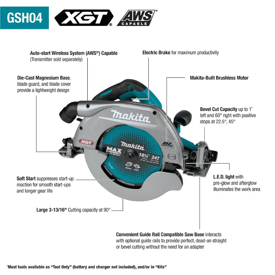 Makita GSH04Z 40V max XGT® Brushless Cordless 10‑1/4" Circular Saw with Guide Rail Compatible Base, AWS® Capable, Tool Only - Fire Protection Parts