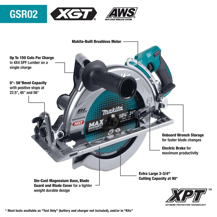 Makita GSR02M1 40V max XGT® Brushless Cordless Rear Handle 10‑1/4" Circular Saw Kit, AWS® Capable (4.0Ah) - Fire Protection Parts