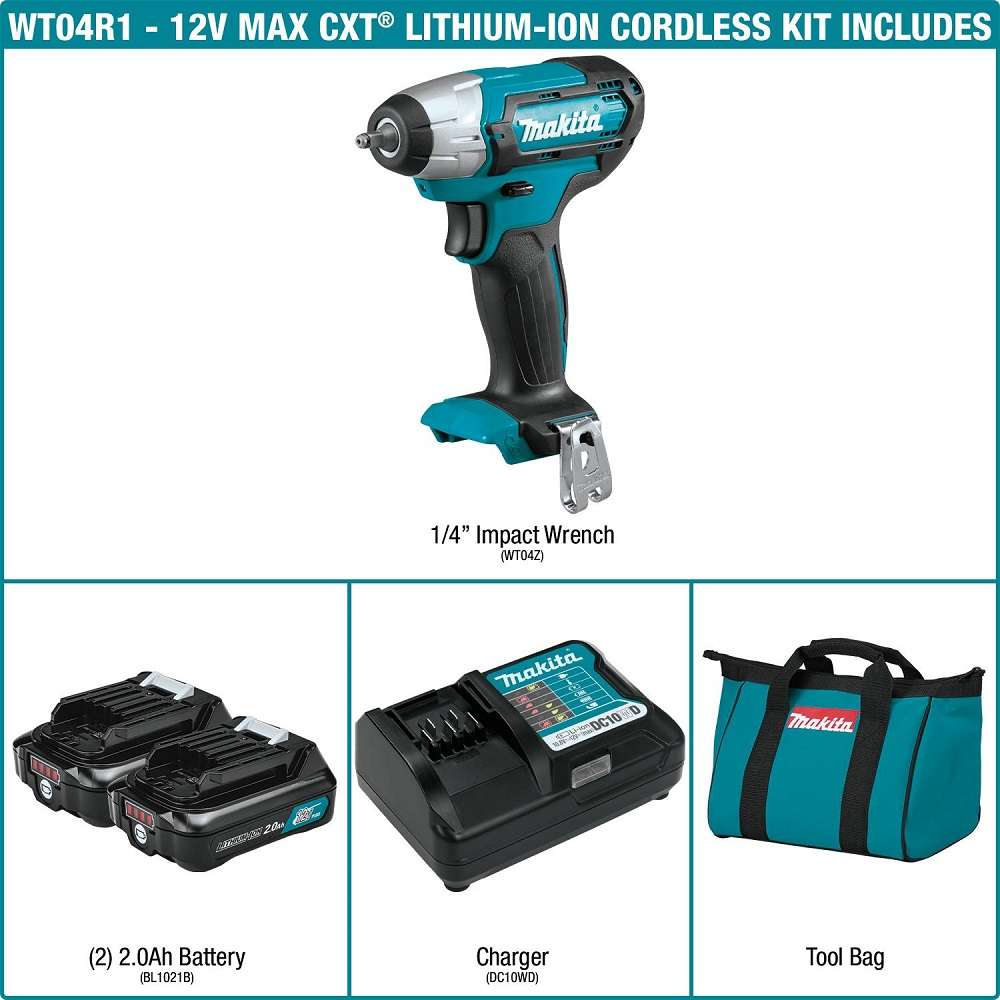 Makita WT04R1 12V max CXT Lithium - Ion Cordless 1/4" Impact Wrench Kit (2.0Ah) - Fire Protection Parts