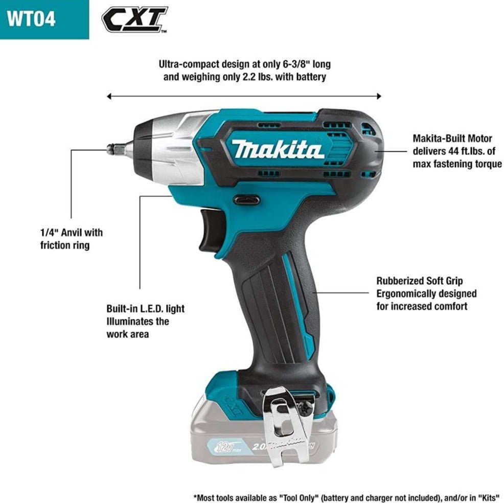 Makita WT04R1 12V max CXT Lithium - Ion Cordless 1/4" Impact Wrench Kit (2.0Ah) - Fire Protection Parts