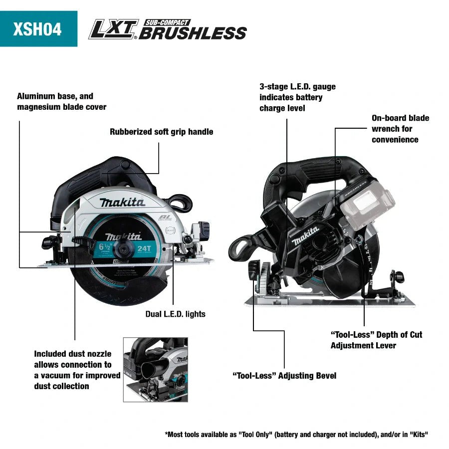 Makita XSH04ZB 18V LXT Sub - Compact Brushless Cordless 6 - 1/2" Circular Saw - Fire Protection Parts
