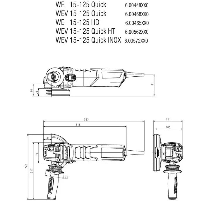 Metabo 600468420 WEV 15 - 125 Quick Angle Grinder - Fire Protection Parts