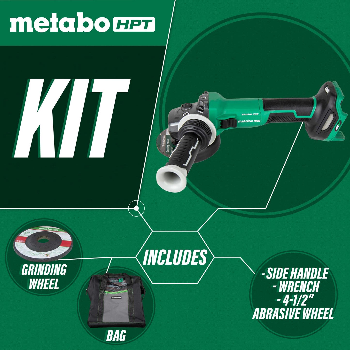 Metabo HPT G3612DVEQ6M 36V MultiVolt™ 4 - 1/2" Disc Angle Grinder, Slide Switch (Tool Body Only) - Fire Protection Parts