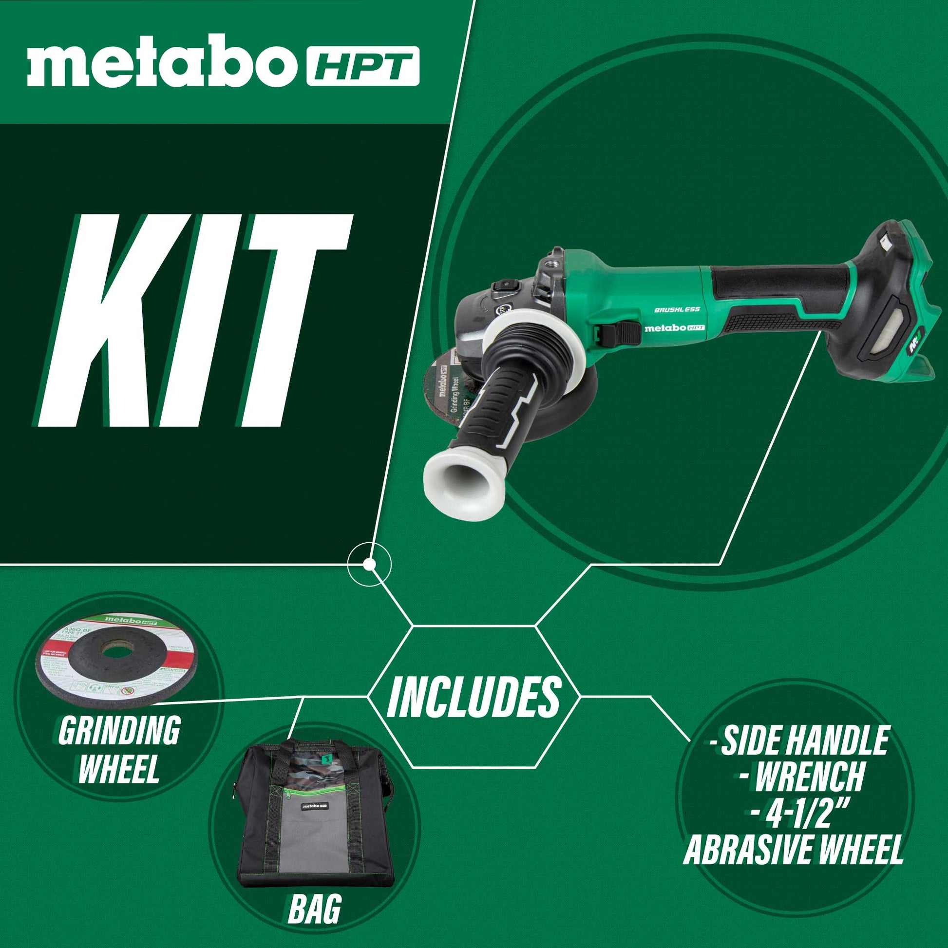Metabo HPT G3612DVEQ6M 36V MultiVolt™ 4 - 1/2" Disc Angle Grinder, Slide Switch (Tool Body Only) - Fire Protection Parts