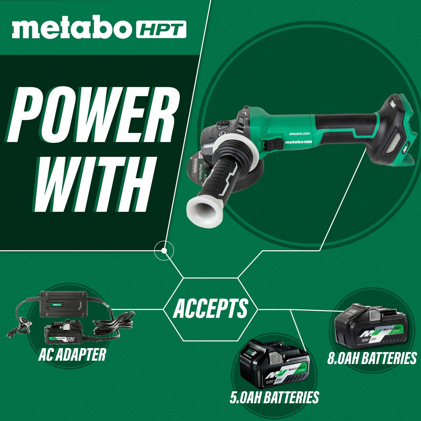 Metabo HPT G3612DVEQ6M 36V MultiVolt™ 4 - 1/2" Disc Angle Grinder, Slide Switch (Tool Body Only) - Fire Protection Parts