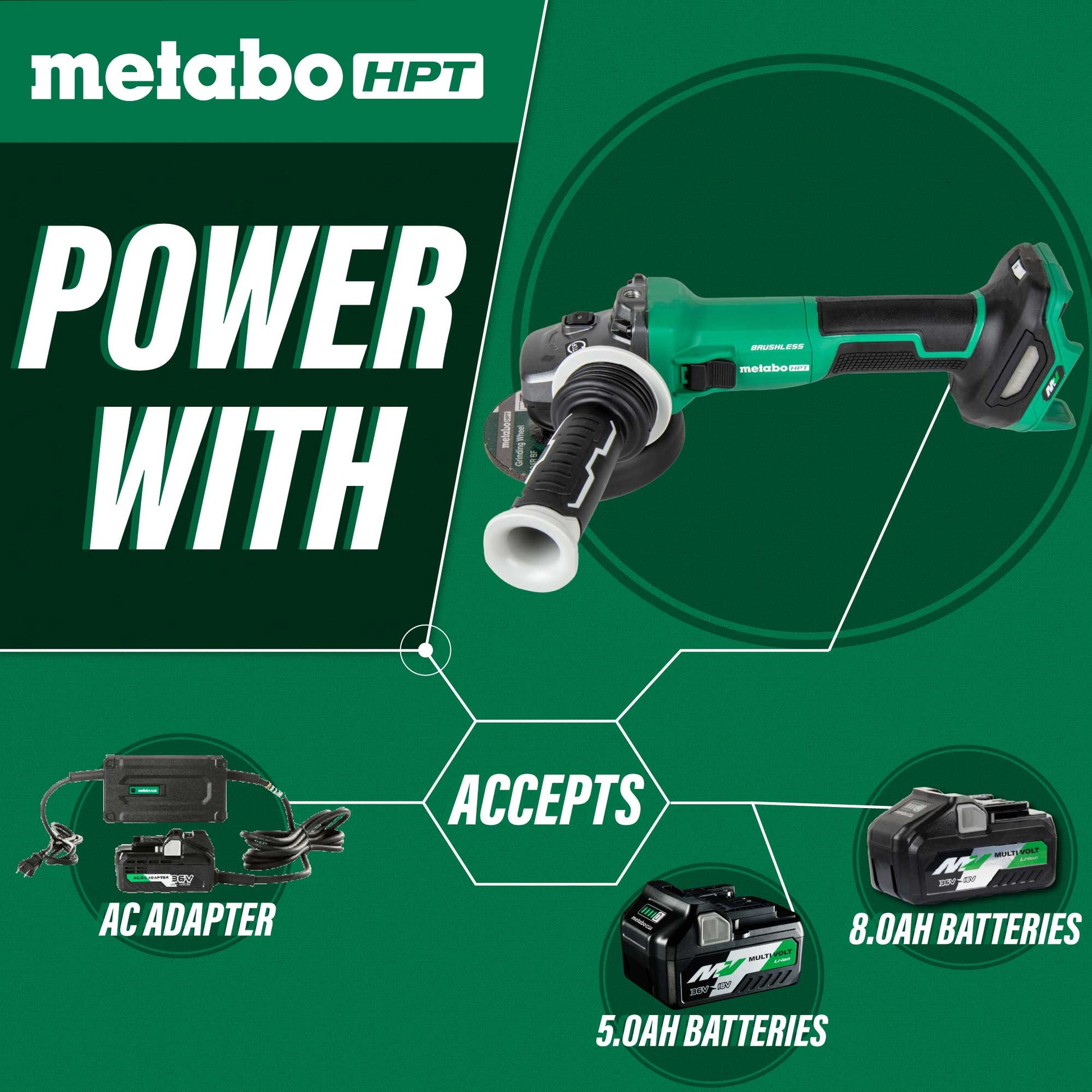 Metabo HPT G3612DVEQ6M 36V MultiVolt™ 4 - 1/2" Disc Angle Grinder, Slide Switch (Tool Body Only) - Fire Protection Parts