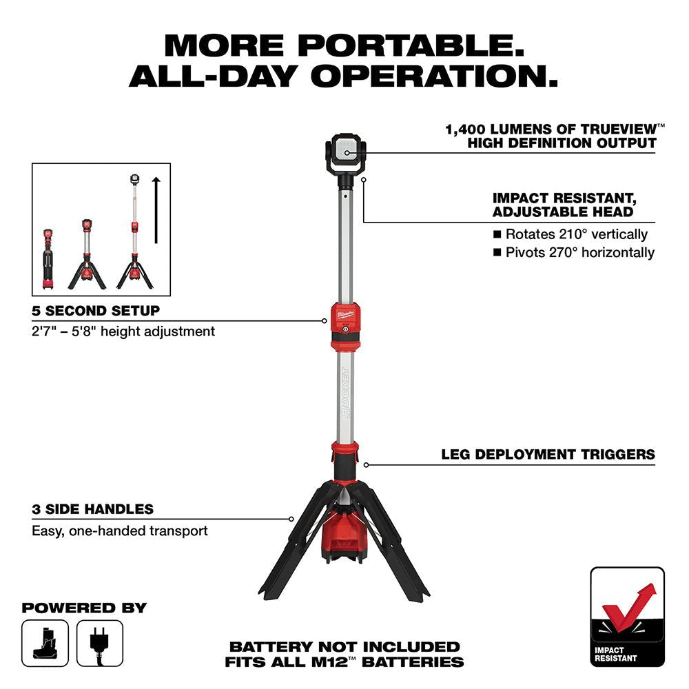 Milwaukee 2132 - 20 M12™ ROCKET™ Dual Power Tower Light - Fire Protection Parts