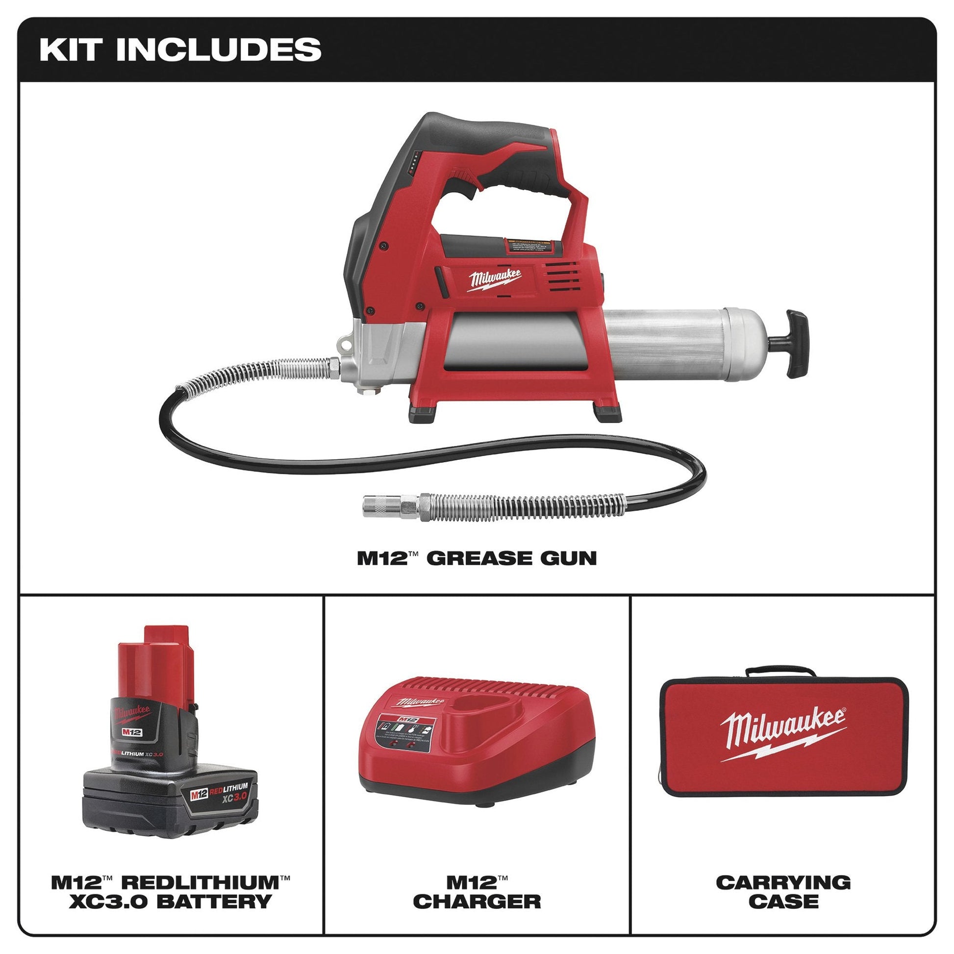 Milwaukee 2446 - 21XC M12™ Cordless LITHIUM - ION Grease Gun Kit - Fire Protection Parts