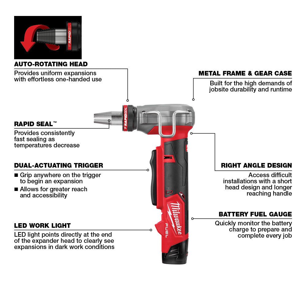 Milwaukee 2532 - 22 M12 FUEL™ ProPEX® Expander Kit w/ 1/2" - 1" RAPID SEAL™ ProPEX® Expander Heads - Fire Protection Parts