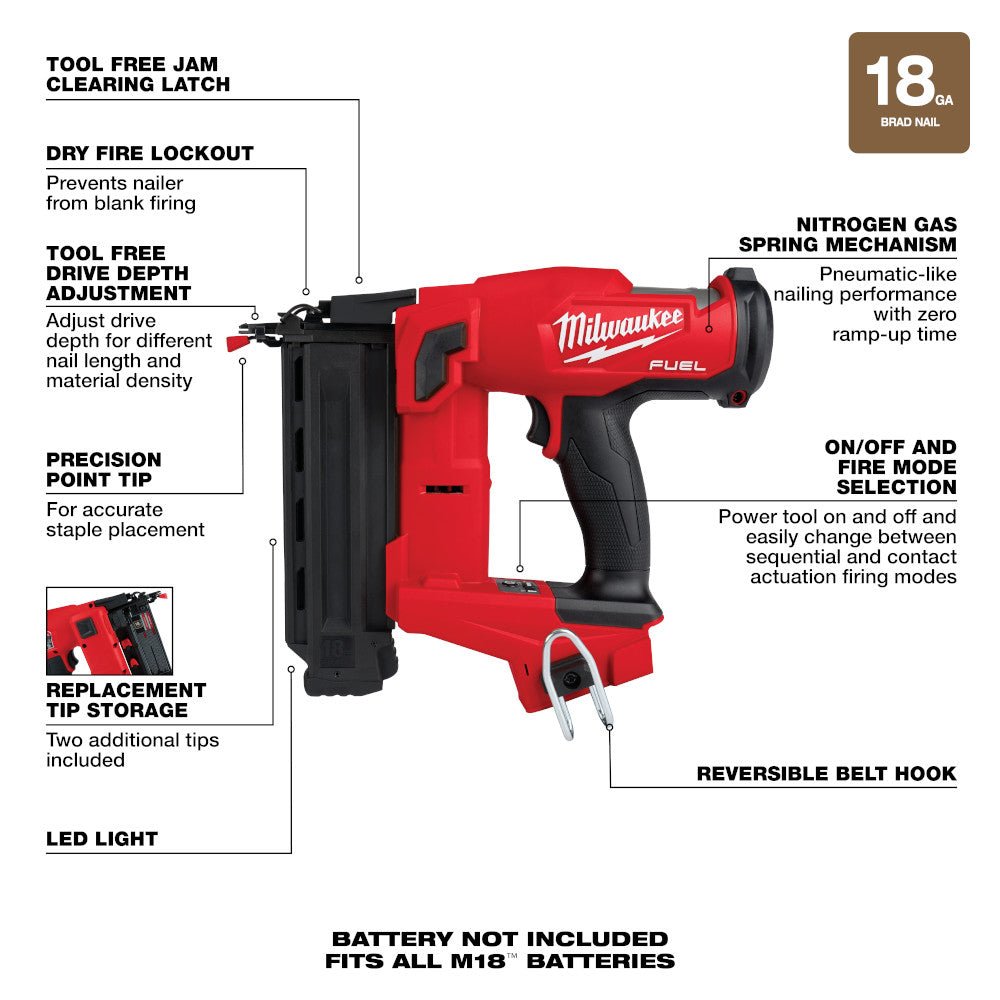 Milwaukee 2746 - 20 M18 FUEL™ 18 Gauge Brad Nailer - Fire Protection Parts