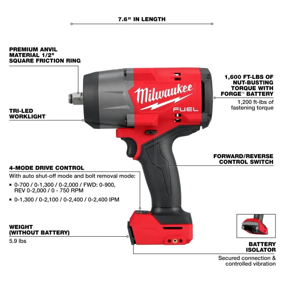 Milwaukee 2967 - 20 M18 FUEL™ 1/2" High Torque Impact Wrench w/ Friction Ring - Fire Protection Parts