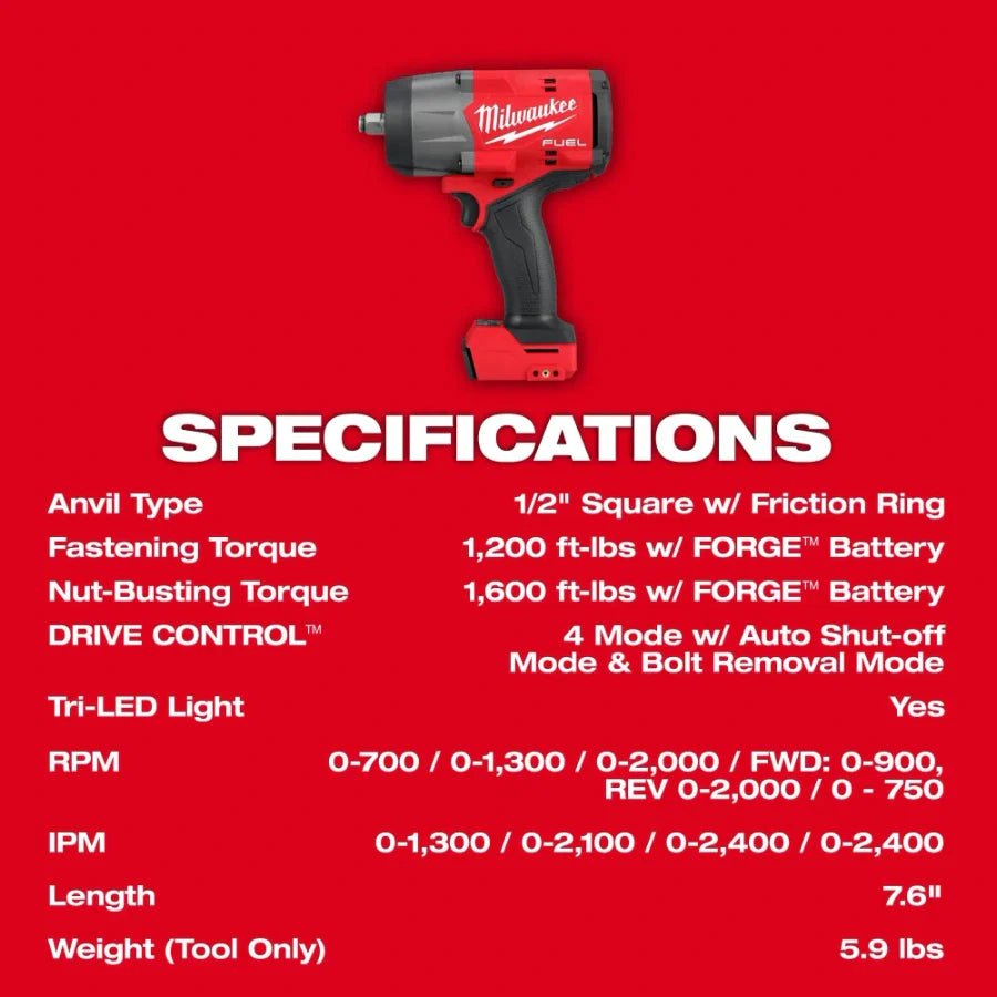 Milwaukee 2967 - 20 M18 FUEL™ 1/2" High Torque Impact Wrench w/ Friction Ring - Fire Protection Parts