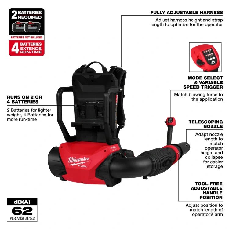 Milwaukee 3009 - 20 M18 FUEL™ Dual Battery Backpack Blower (Tool Only) - Fire Protection Parts