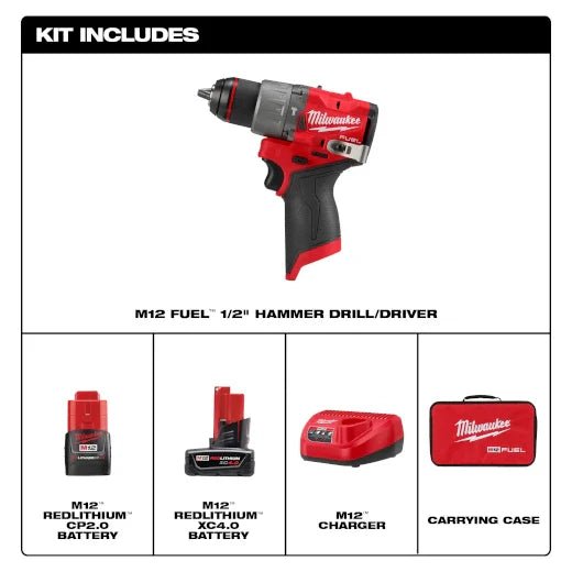Milwaukee 3404 - 22 M12 FUEL™ 1/2" Hammer Drill/Driver Kit - Fire Protection Parts