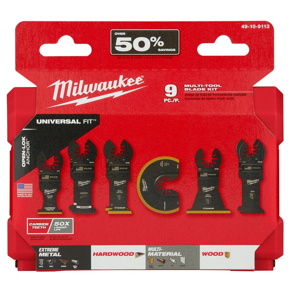 Milwaukee 49 - 10 - 9113 Milwaukee® OPEN - LOK™ 9PC MULTI - TOOL BLADE KIT - Fire Protection Parts