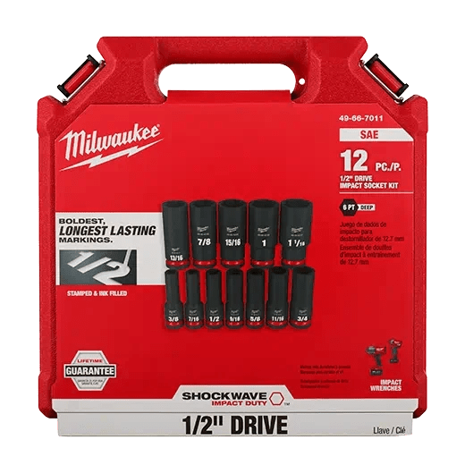 Milwaukee 49 - 66 - 7011 12PCSHOCKWAVE Impact Duty™ 1/2" Drive SAE Deep 6 Point Socket Set - Fire Protection Parts