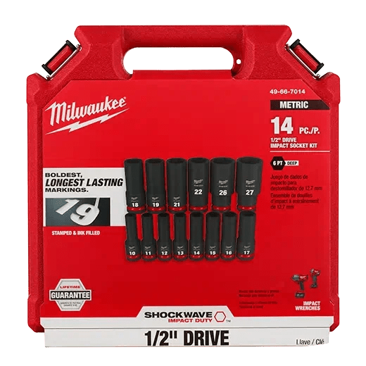 Milwaukee 49 - 66 - 7014 14 PC SHOCKWAVE Impact Duty™ 1/2" Drive Metric Deep 6 Point Socket Set - Fire Protection Parts