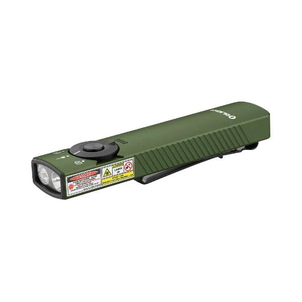 OLIGHT ARKFELDPRO3RODGV3 Arkfeld Pro Flat EDC Flashlight with LED Light UV and Laser - OD Green - Fire Protection Parts