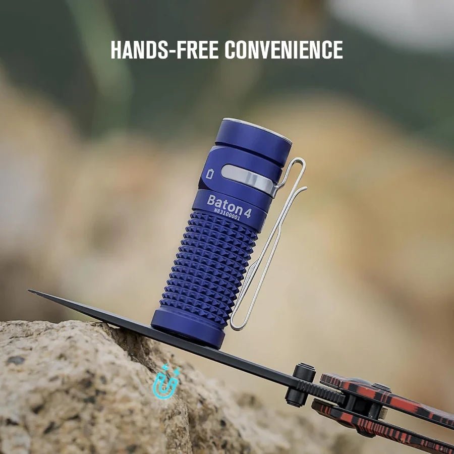 OLIGHT BATON4KITRGBU Baton 4 Powerful EDC Flashlight 1300 Lumens - Regal Blue - Premium (With Charging Case) - Fire Protection Parts