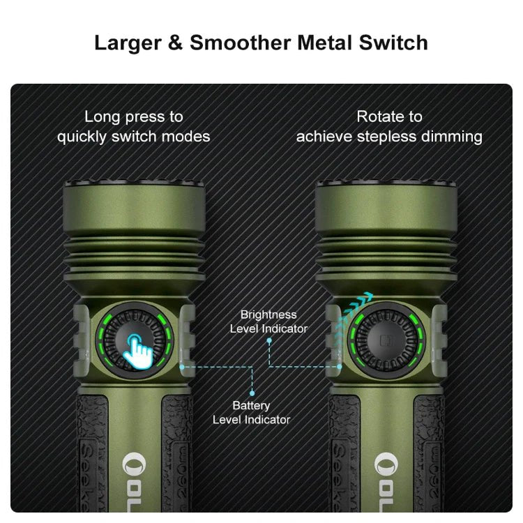 OLIGHT SEEKER4PROODG Seeker 4 Pro High Power Flashlight - OD Green CW(5700~7000K) - Fire Protection Parts