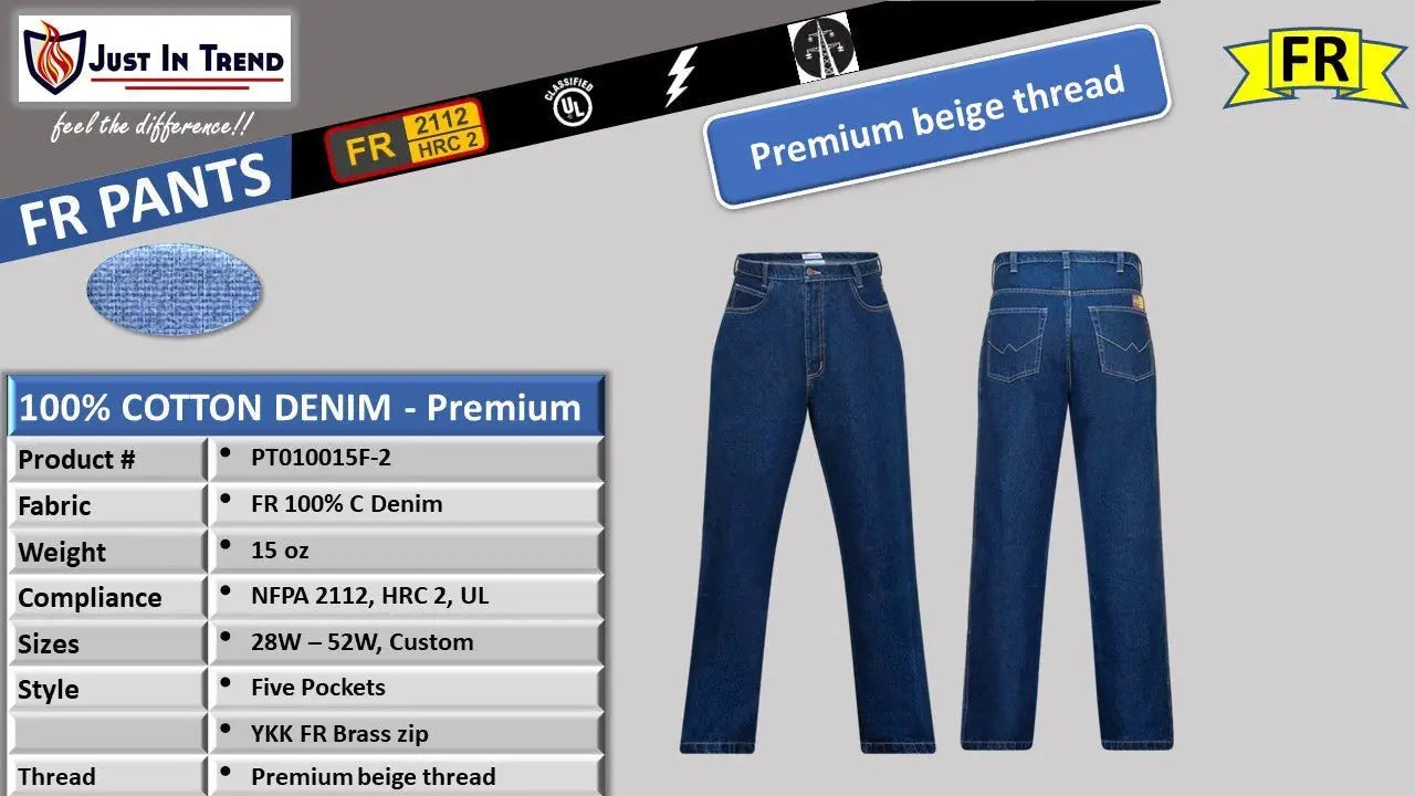 Premium FR Denim Jeans Pant - 100% C - 15 oz - Trendy pocket - Blue Denim Pant by Just In Trend
