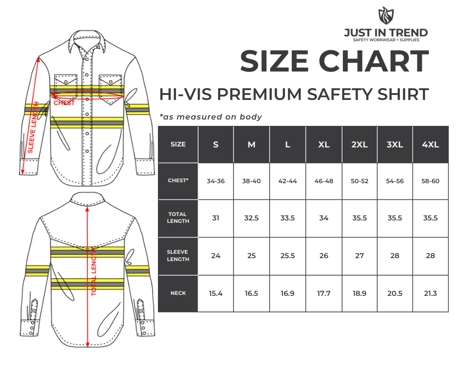 Premium High Visibility Hi Vis Reflective Safety Work Shirts - Full Sleeve - Fire Protection Parts