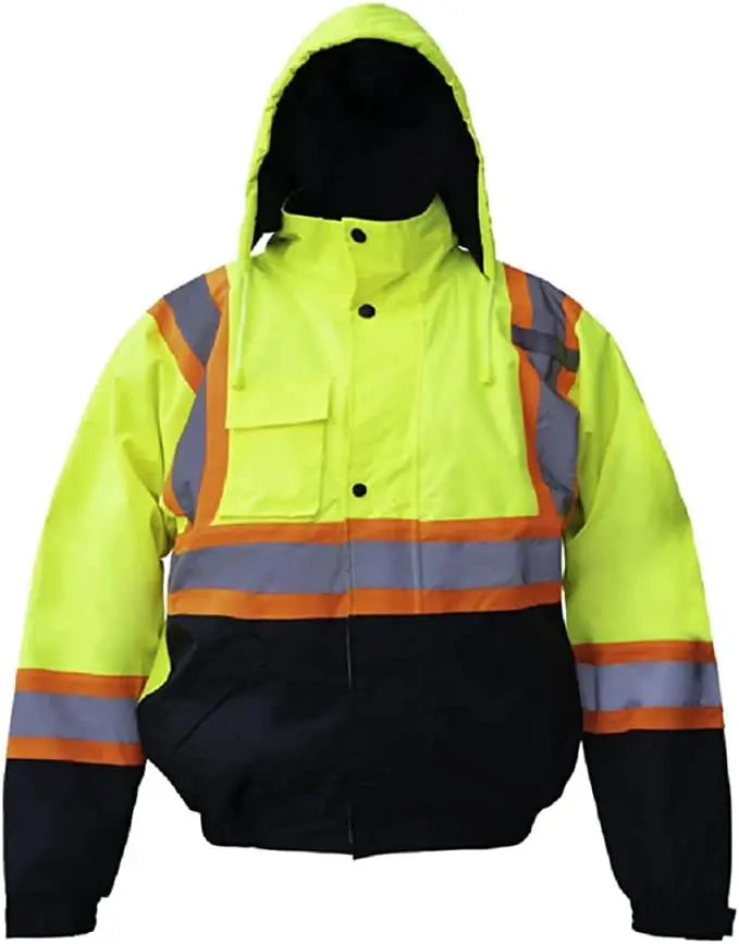 Premium High Visibility Hi Vis Waterproof Fleece lined Jacket / Parka with detachable hood by Just In Trend