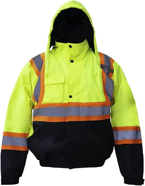Premium High Visibility Hi Vis Waterproof Fleece lined Jacket / Parka with detachable hood by Just In Trend