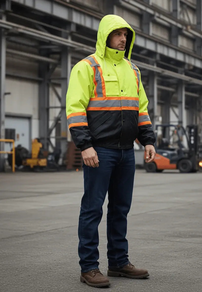 Premium High Visibility Hi Vis Waterproof Fleece lined Jacket / Parka with detachable hood by Just In Trend