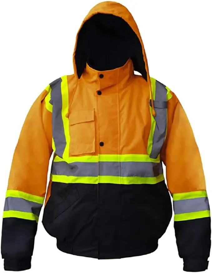 Premium High Visibility Hi Vis Waterproof Fleece lined Jacket / Parka with detachable hood by Just In Trend